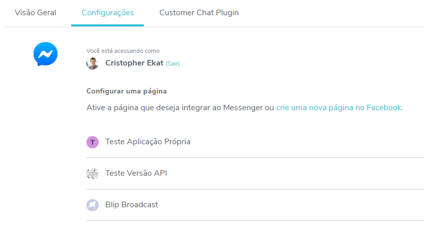 Selecionando opção Messenger no Portal